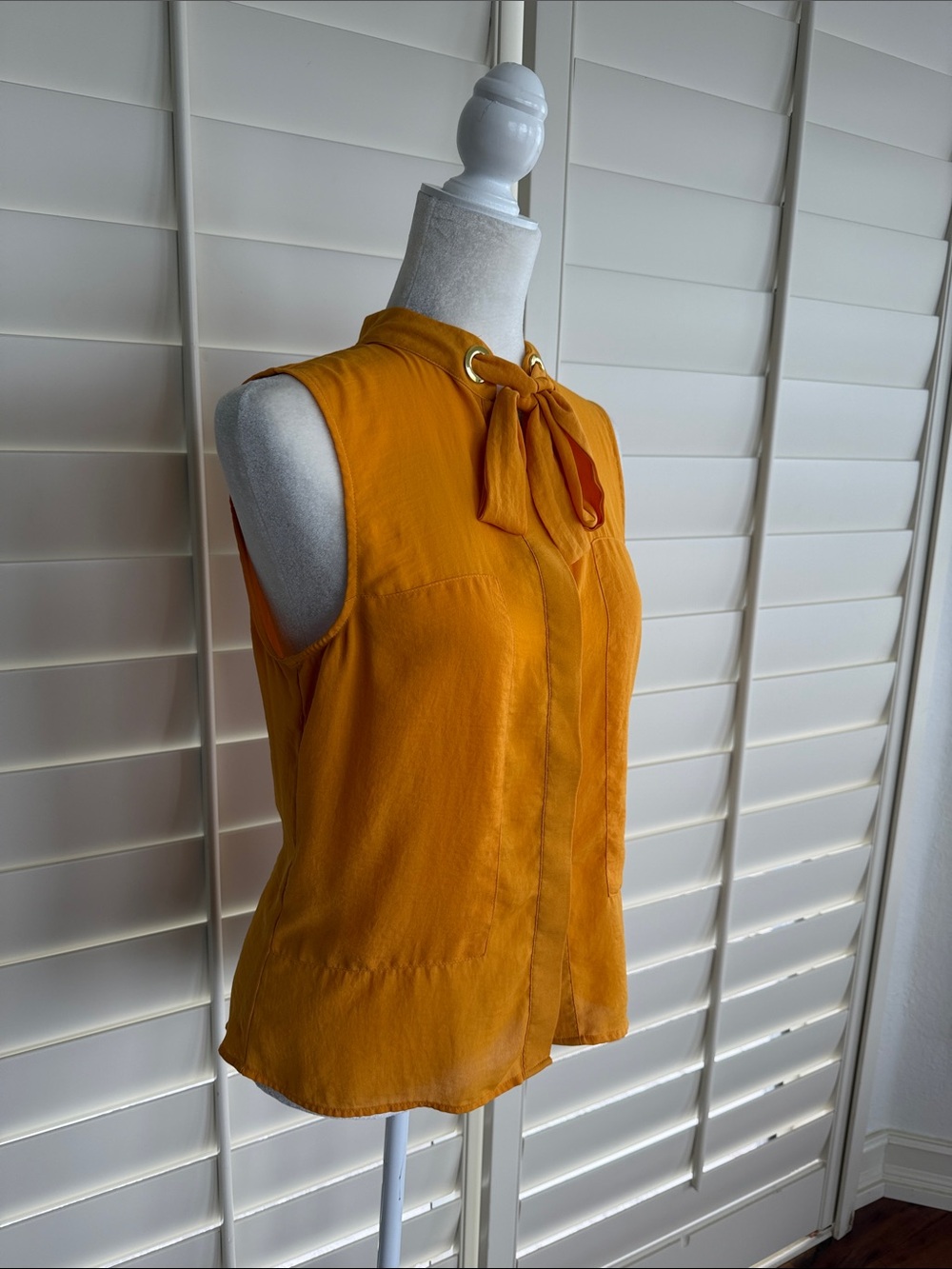 Sleeveless Tie-Neck Blouse - Mustard Yellow Sz 8 - Picture 2 of 5